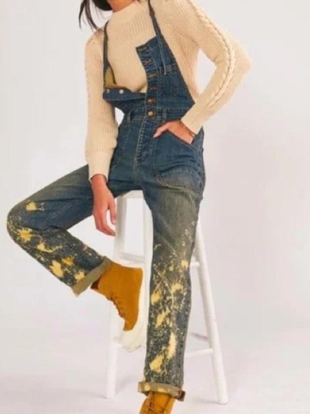 Pilcro Women's Blue Denim Paint-Splatter Overalls - Picture 7 of 7